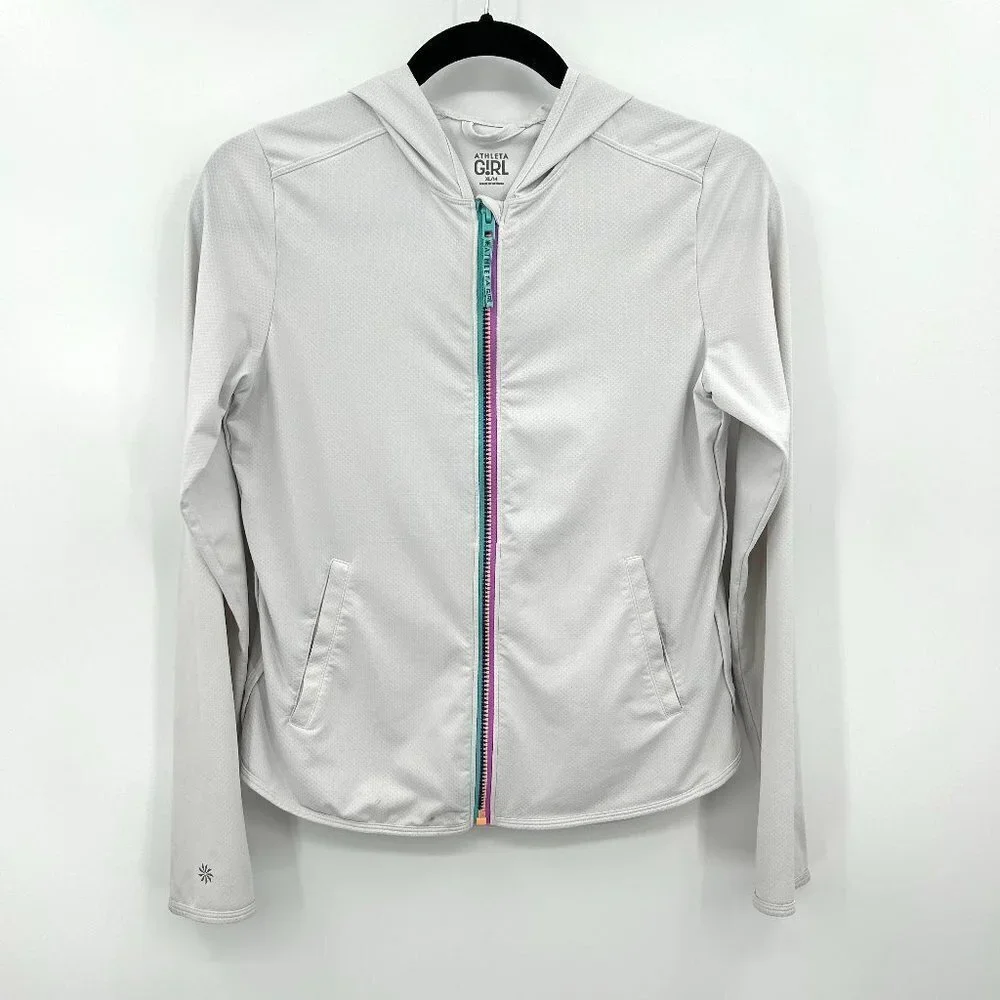 ATHLETA Girl *Flawed* White Full Zip Hoodie Jacket Size Youth XL / 14
